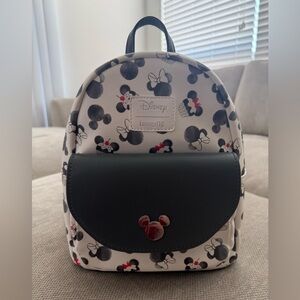 Loungefly Black & White Minnie Mouse Mini Backpack with Red Accents